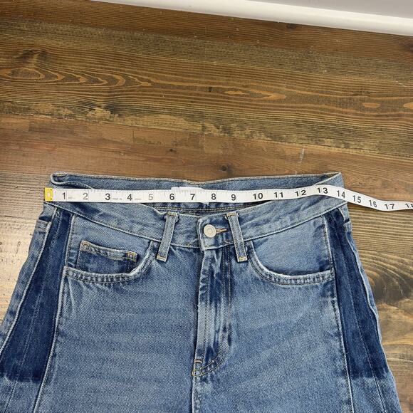 ZARA Women's Jeans Size 4 Blue Denim Wide Leg Cargo Patchwork Flared - Picture 4 of 6